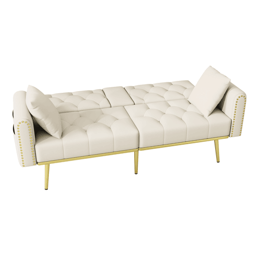 Sofá-cama dobrável 2 lugares fixa de veludo,bege