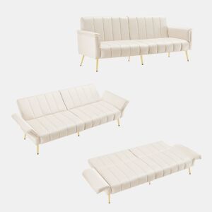 Sofá-cama dobrável 2 lugares conversível de veludo,bege
