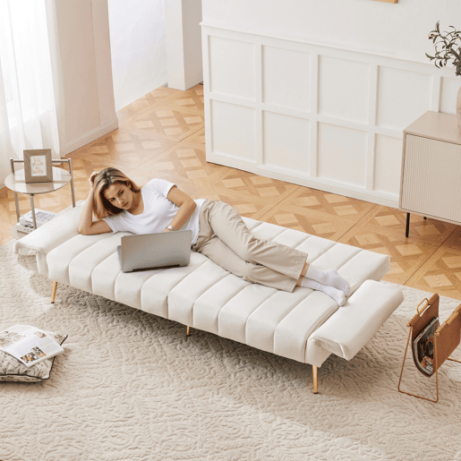 Sofá-cama dobrável 2 lugares conversível de veludo,bege