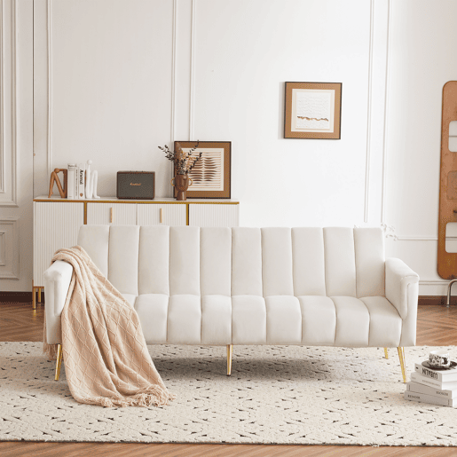 Sofá-cama dobrável 2 lugares conversível de veludo,bege