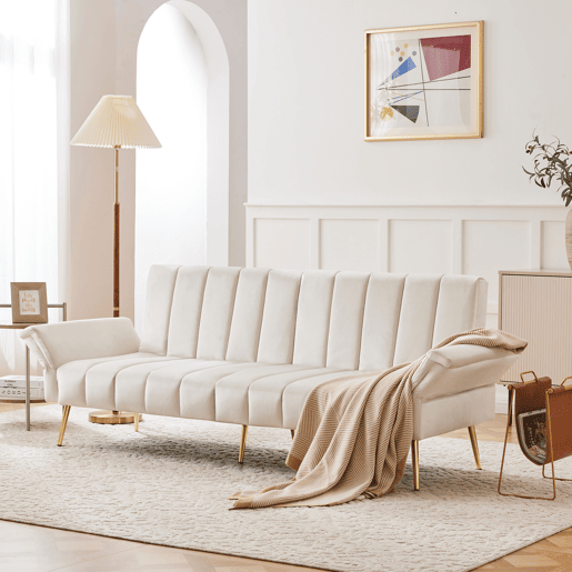 Sofá-cama dobrável 2 lugares conversível de veludo,bege