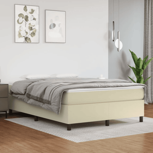 Estrutura de Cama de casal moderno com molas 140x200 cm couro artificial cor creme