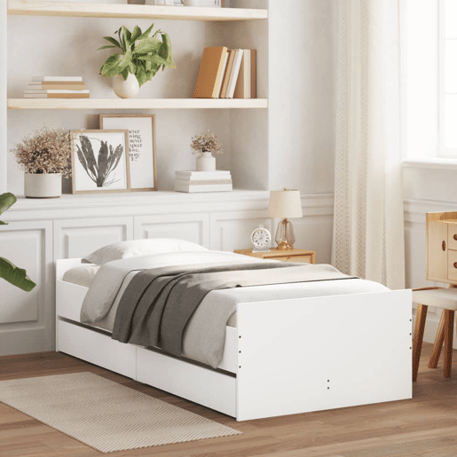 Estrutura de cama de solteiro para adultos com gavetas 90x200 cm branco Estrutura de cama de solteiro para adultos com gavetas 90x200 cm branco