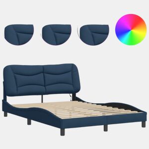 Estrutura de Cama de casal moderno com LED - 140x200 cm tecido azul
