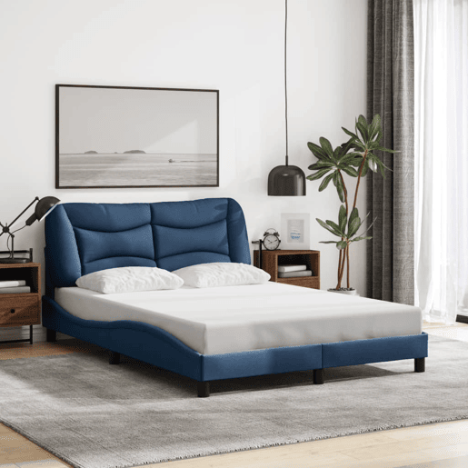 Estrutura de Cama de casal moderno com LED - 140x200 cm tecido azul