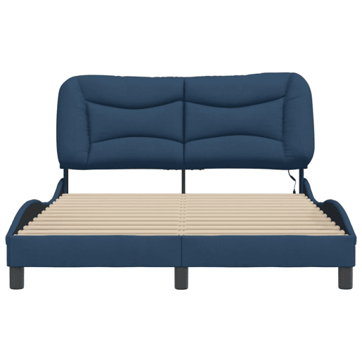 Estrutura de Cama de casal moderno com LED - 140x200 cm tecido azul