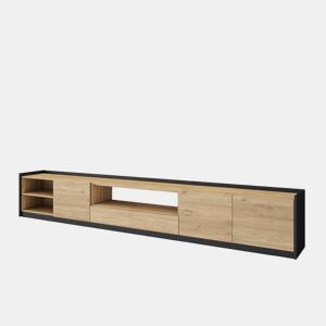 Móvel de TV, Muito espaço de arrumação, 310x37x50 cm, Para televisores até 80, Estante para TV, Estilo moderno, Carvalho e preto