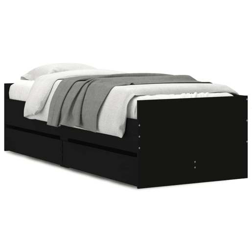 Estrutura de cama de solteiro para adultos com gavetas 90x190 cm preto