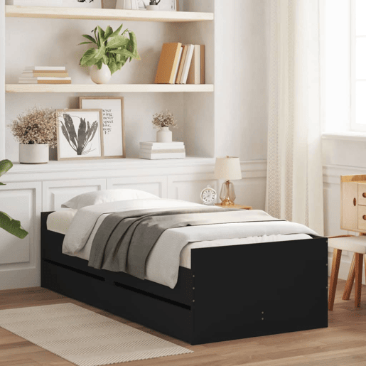 Estrutura de cama de solteiro para adultos com gavetas 90x190 cm preto
