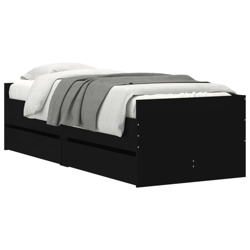 Estrutura de cama de solteiro para adultos com gavetas 90x190 cm preto