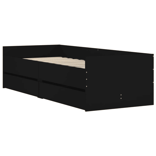 Estrutura de cama de solteiro para adultos com gavetas 90x190 cm preto