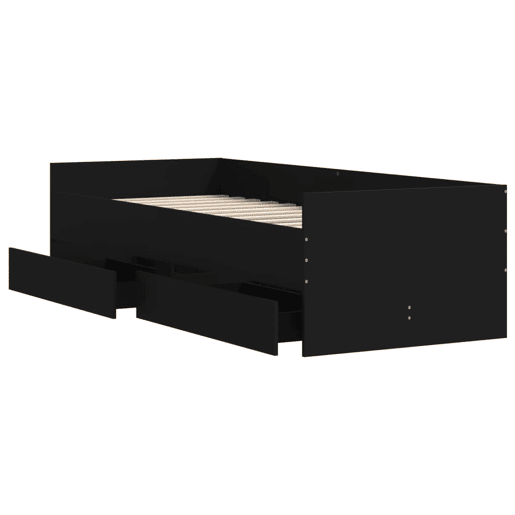 Estrutura de cama de solteiro para adultos com gavetas 90x190 cm preto