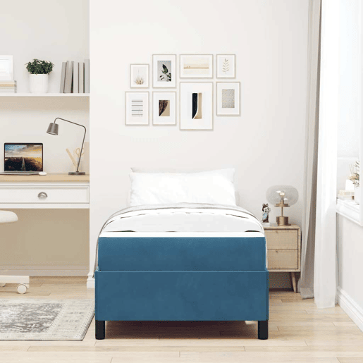Estrutura de cama de solteiro para adultos com colchão Azul Escuro 90 x 200 cm tecido