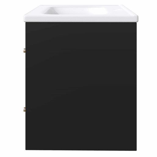 Móvel de casa de banho suspenso 60x47 cm - Lavatório em cerâmica, LED, porta em vidro canelado, puxadores metálicos, fecho suave - Preto