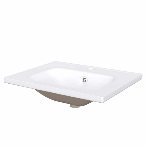Móvel de casa de banho suspenso 60x47 cm - Lavatório em cerâmica, LED, porta em vidro canelado, puxadores metálicos, fecho suave - Preto