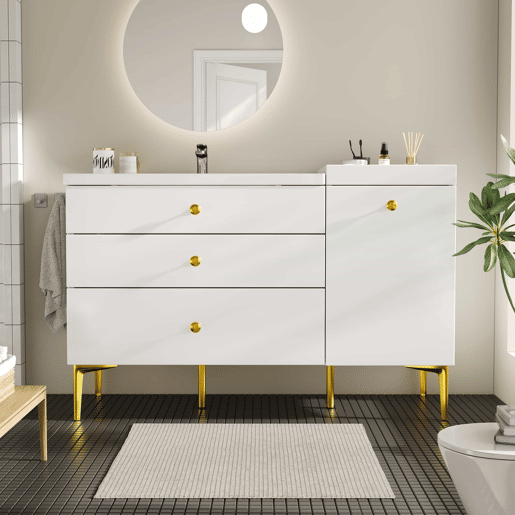 Móvel de casa de banho de 91,5 cm u2013 com lavatório em cerâmica, gavetas e armário, design moderno u2013 branco Móvel de casa de banho de 91,5 cm u2013 com lavatório em cerâmica, gavetas e armário, design moderno u2013 branco