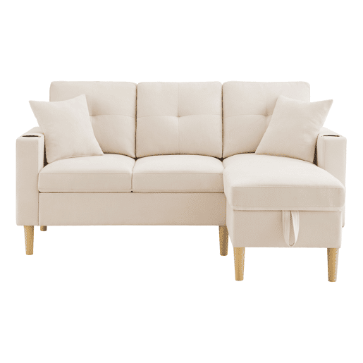 Chaise longue 3 lugares fixa reversÃvel de algodão e linho com almacenaje,bege Chaise longue 3 lugares fixa reversÃvel de algodão e linho com almacenaje,bege