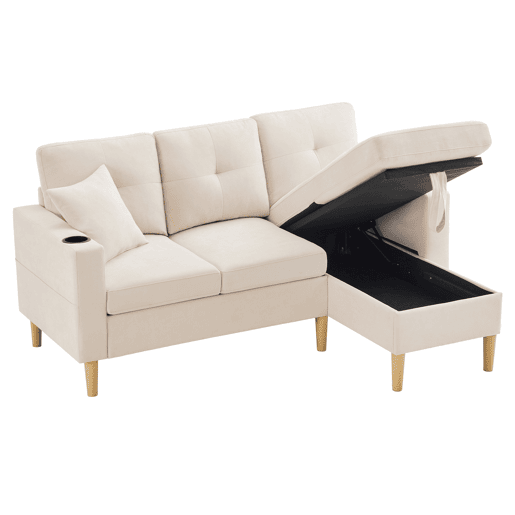 Chaise longue 3 lugares fixa reversÃvel de algodão e linho com almacenaje,bege Chaise longue 3 lugares fixa reversÃvel de algodão e linho com almacenaje,bege