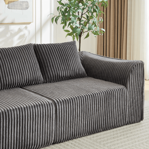 Sofá minimalista de 5 lugares - linhas elegantes, encosto inclinado, 5 almofadas - Cinza