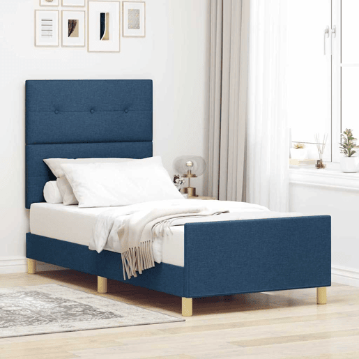 Estrutura de cama de solteiro para adultos com cabeceira Azul 80 x 200 cm tecido