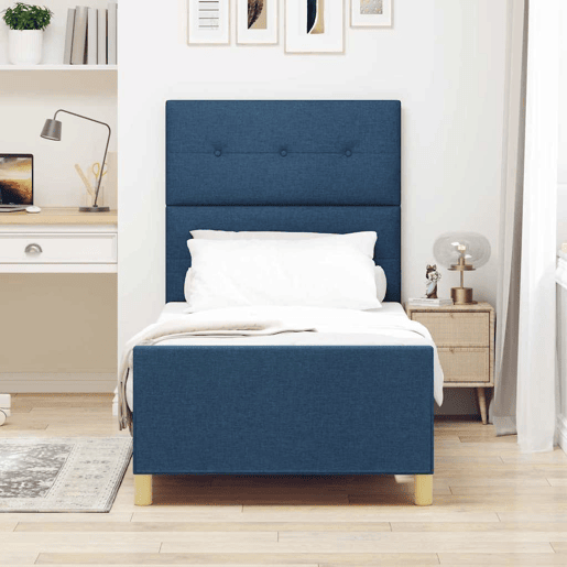 Estrutura de cama de solteiro para adultos com cabeceira Azul 80 x 200 cm tecido