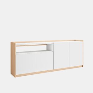 Aparador sala de jantar, Sala, Cozinha, Entrada, TV, 207x37x80 cm, 4 Portas, Armário arrumação, Estilo moderno, Branco e Carvalho soft