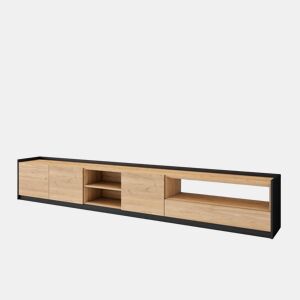 Móvel de TV, Muito espaço de arrumação, 310x37x50 cm, Para televisores até 80, Estante para TV, Estilo moderno, Carvalho e preto