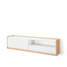 Móvel de TV, Muito espaço de arrumação, 207x37x50 cm, Para televisores até 80, Estante para TV, Estilo moderno, Branco e Carvalho soft