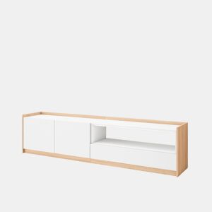 Móvel de TV, Muito espaço de arrumação, 207x37x50 cm, Para televisores até 80, Estante para TV, Estilo moderno, Branco e Carvalho soft