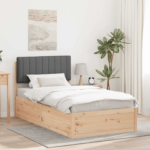 Estrutura de cama de solteiro para adultos com Cabeceira Estofada Cinza Escuro