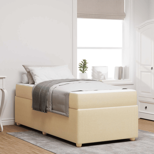 Estrutura de cama de solteiro para adultos com colchão Creme 90 x 200 cm tecido