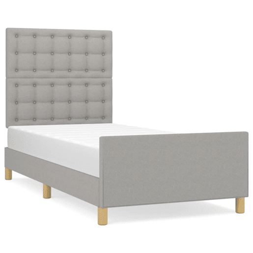 Estrutura de cama de solteiro Design c cabeceira tecido cinza-claro 90x200 cm
