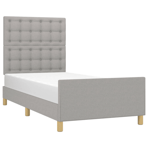 Estrutura de cama de solteiro Design c cabeceira tecido cinza-claro 90x200 cm