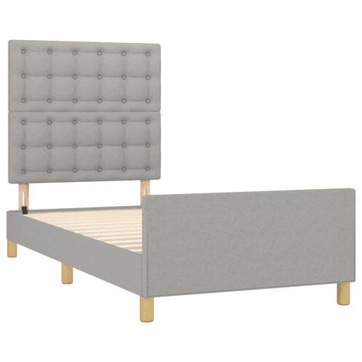 Estrutura de cama de solteiro Design c cabeceira tecido cinza-claro 90x200 cm