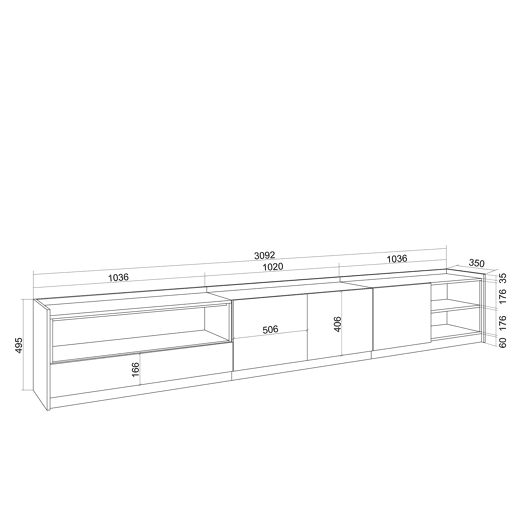 Móvel de TV, Muito espaço de arrumação, 310x37x50 cm, Para televisores até 80, Estante para TV, Estilo moderno, Carvalho e preto Móvel de TV, Muito espaço de arrumação, 310x37x50 cm, Para televisores até 80, Estante para TV, Estilo moderno, Carvalho e preto
