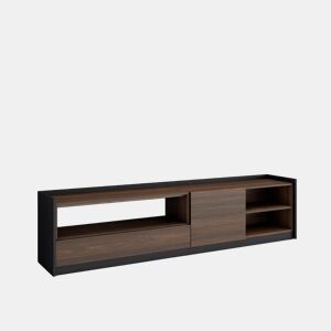 Móvel de TV, Muito espaço de arrumação, 207x37x50 cm, Para televisores até 80, Estante para TV, Estilo moderno, Carvalho escuro e Preto