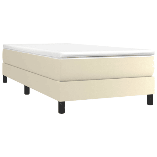 Estrutura de cama de solteiro para adultos com molas 90x200 cm couro artificial cor creme