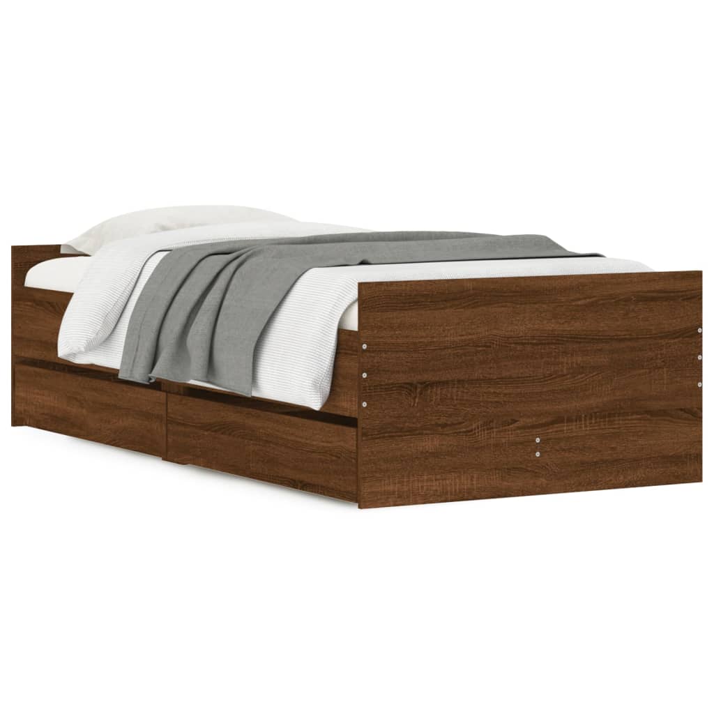 Estructura de cama individual para adultos 93x193 Roble