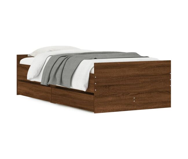 Estructura de cama individual para adultos con cajones roble marrón 90x190 cm