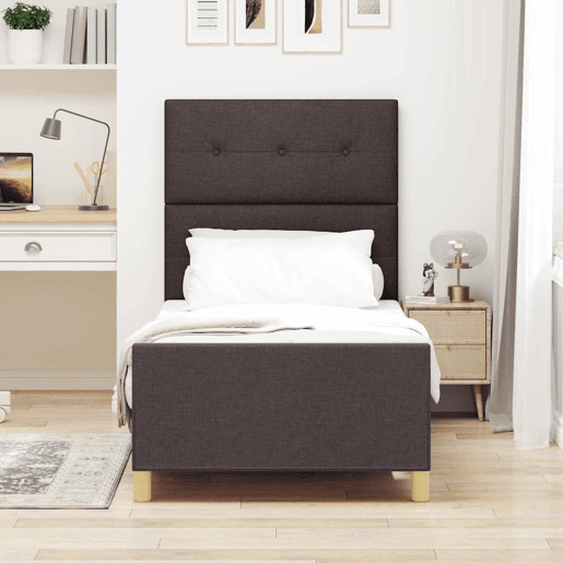 Estrutura de cama de solteiro para adultos Castanho escuro 80 x 200 cm tecido