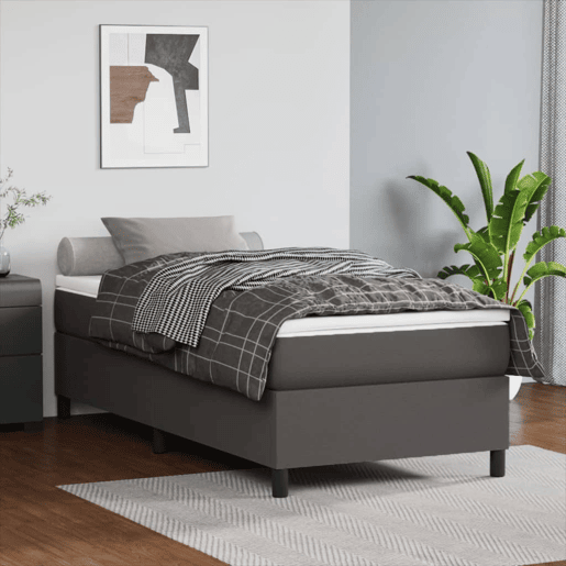 Estrutura de cama de solteiro para adultos com molas 80x200 cm couro artificial cinza Estrutura de cama de solteiro para adultos com molas 80x200 cm couro artificial cinza