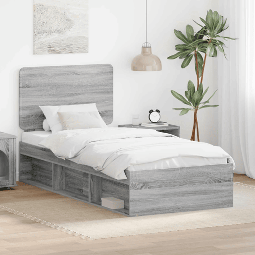 Estrutura de cama de solteiro com cabeceira - Cinza Sonoma 90 x 200 cm