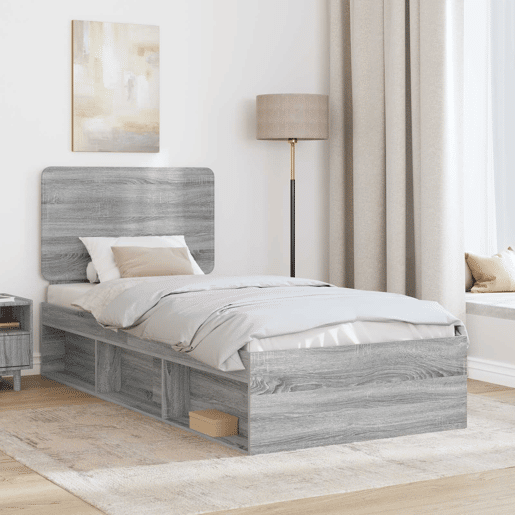 Estrutura de cama de solteiro com cabeceira - Cinza Sonoma 90 x 200 cm