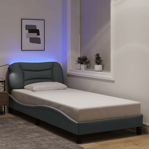 Estrutura de cama de solteiro para adultos com LED 90x190 cm tecido