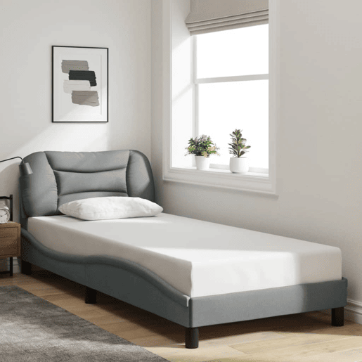 Estrutura de cama de solteiro para adultos com LED 90x190 cm tecido