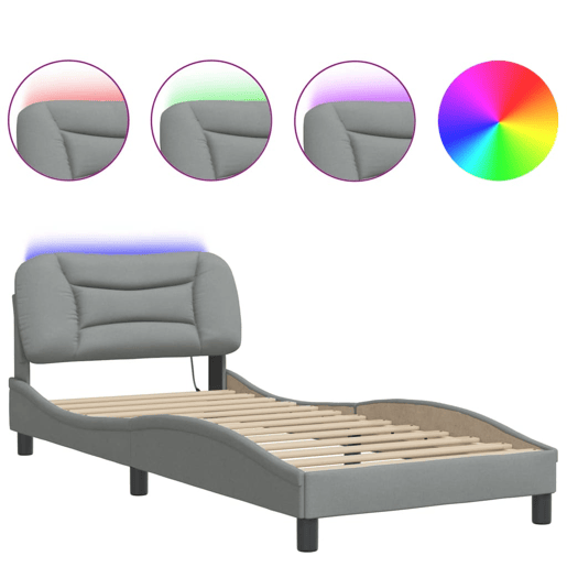 Estrutura de cama de solteiro para adultos com LED 90x190 cm tecido