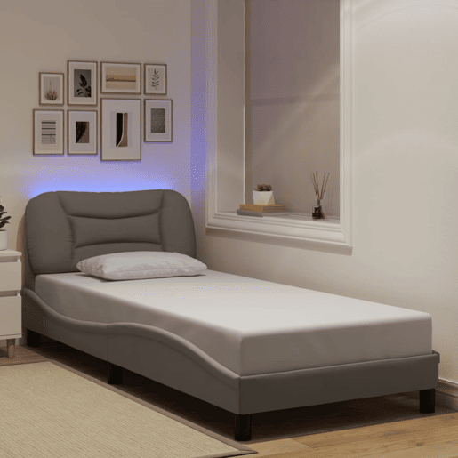 Estrutura de cama de solteiro para adultos com LED 90x190 cm tecido