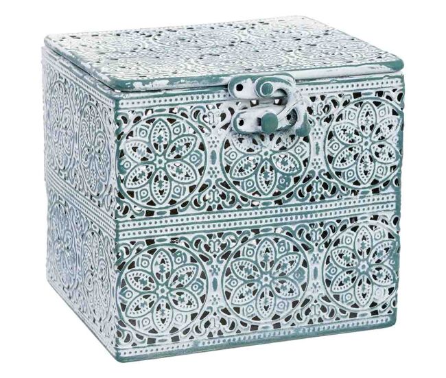 Caja de metal verde 12.5x12.5x11.5h cm