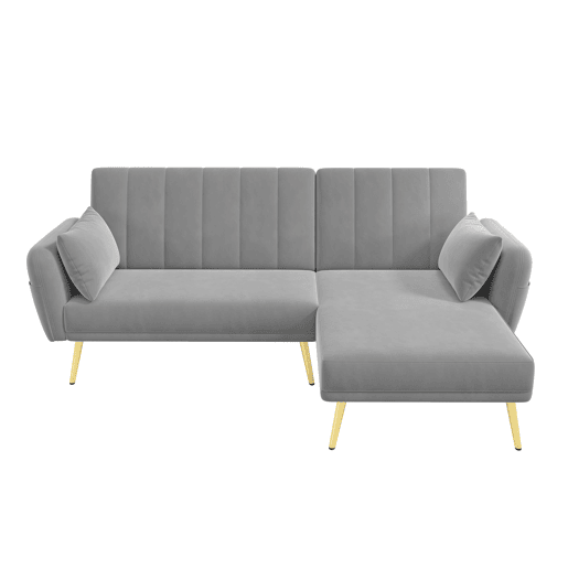 Sofá-cama dobrável 3 lugares conversível reversível de veludo,cinza