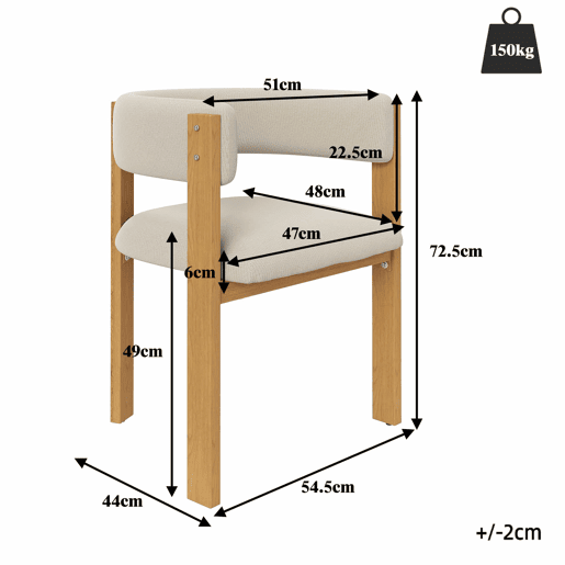 Cadeira de jantar (2 unidades) - ergonómica, almofadada, pés em ferro, fácil de limpar - bege e natural Cadeira de jantar (2 unidades) - ergonómica, almofadada, pés em ferro, fácil de limpar - bege e natural